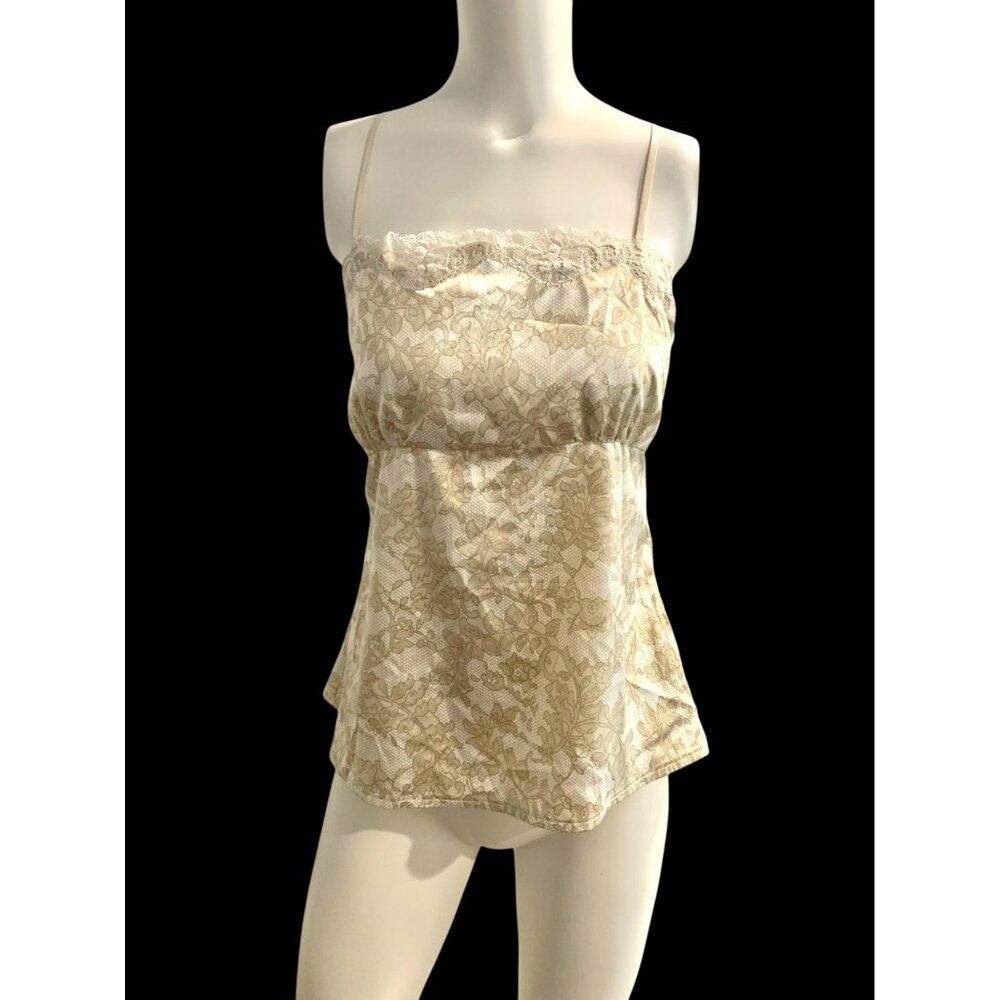 VTG Y2k NY & Co Glam Y2K Fairy Satin Babydoll Lace Floral Spaghetti Strap Top M